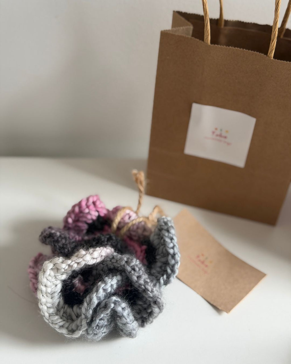 Chouchou rose et gris